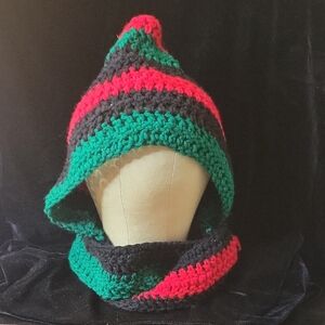 Striped Crochet Hooded Scarf